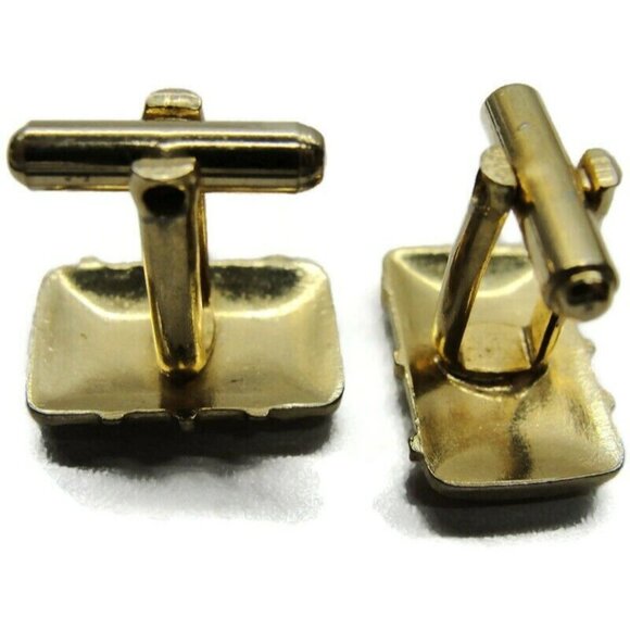 Cufflinks Gold Tone Textured Tux Shirt Dress Suit Vintage - Picture 6 of 7